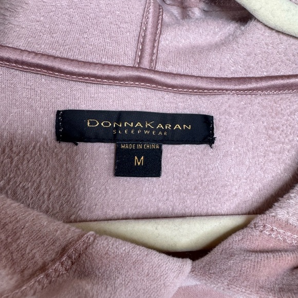 Donna Karan Dusty Rose Pink Velvet Plush Hoodie Pajama Top Ultimate Loungewear - Picture 7 of 7